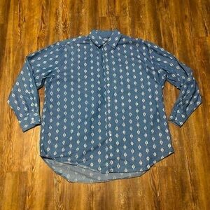 Ely Cattleman Shirt Men's XL Blue Button Down Aztec Long Sleeve All Over Print